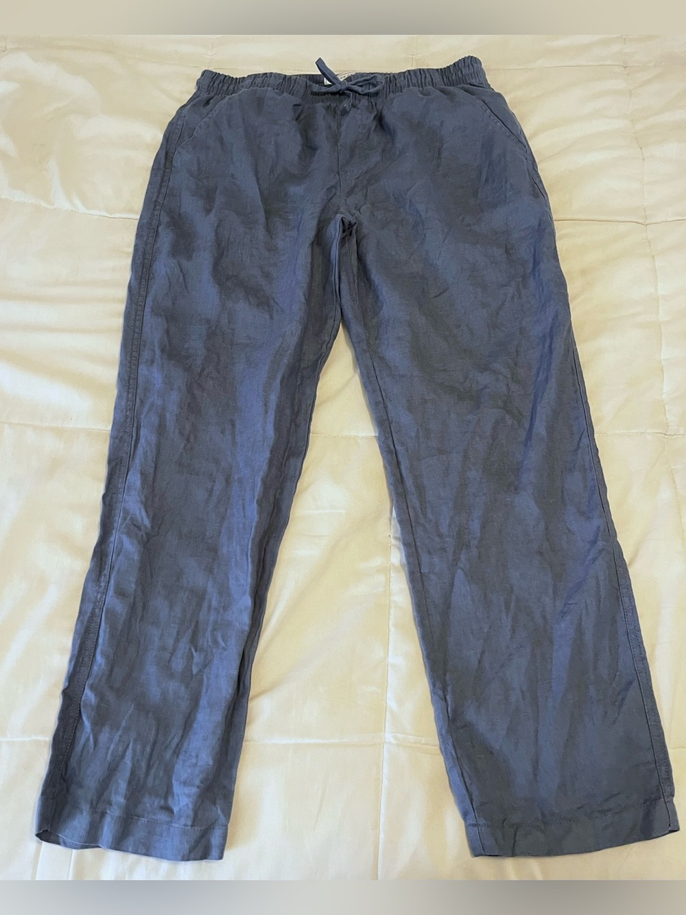 Cotton On Men's Blue Linen Relaxed Straight Leg Pull On Pants Mens size L